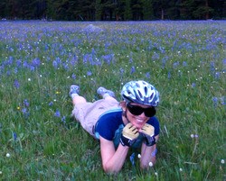 Terry Struck in a field of Blue Camas.